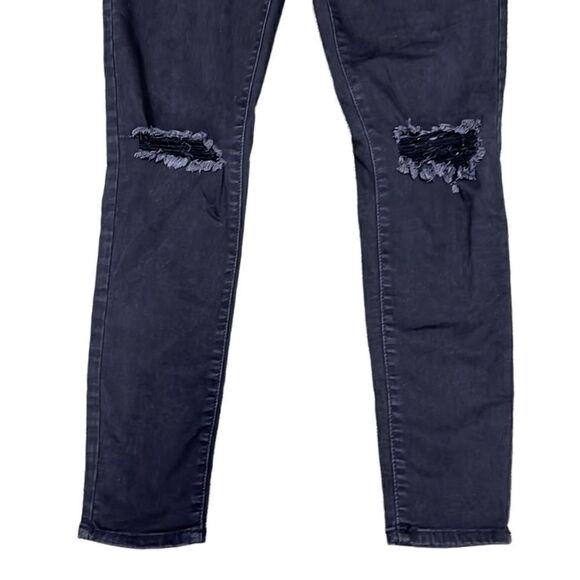 Sol Super High Rise Ultimate Jegging Juniors 11 Black Jeans w Distressed Knees - Picture 6 of 12